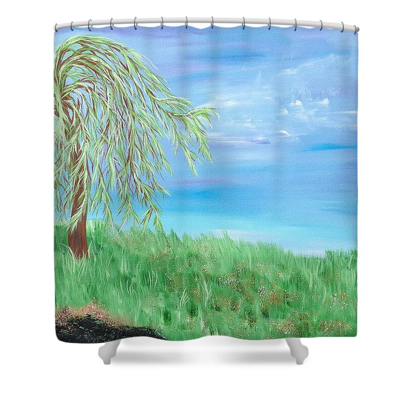 Willow Shower Curtain featuring the painting Summer Willow by Angie Butler