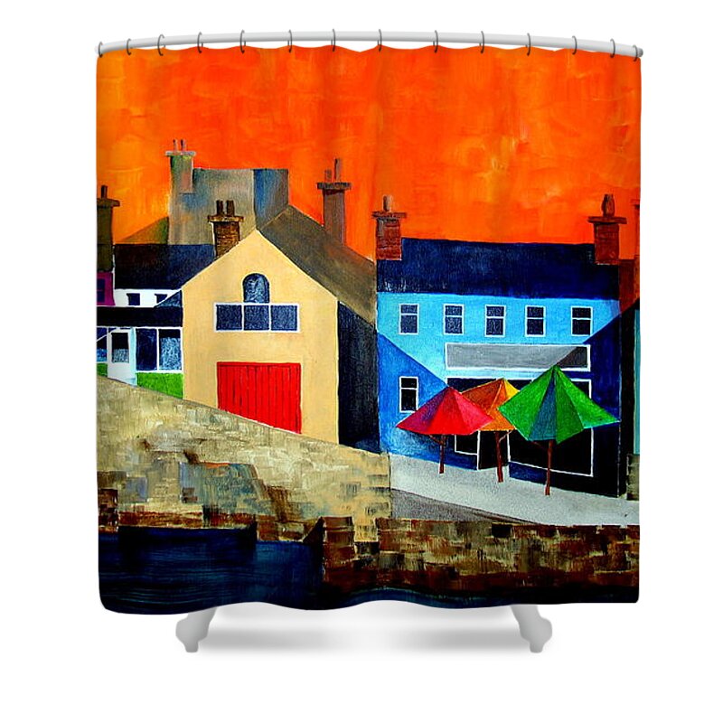 Holiday Shower Curtain featuring the painting The Bulman, Summercove, West Cork by Val Byrne