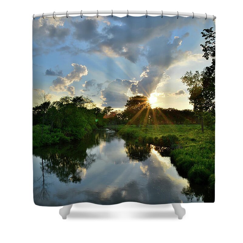 Glacial Park Shower Curtain featuring the photograph Sun Breaks Through at Sunset in Glacial Park by Ray Mathis