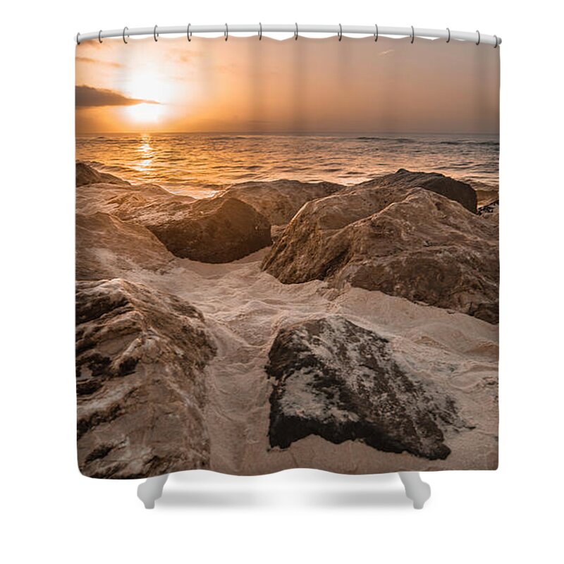 Alabama Shower Curtain featuring the photograph Sun coming over the rocks by John McGraw