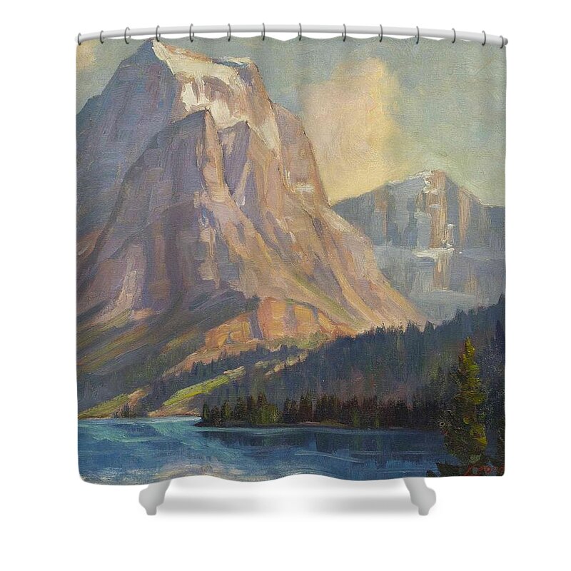 Harry Leonard Lopp(american Shower Curtain featuring the painting Sun Mountain by Harry Leonard