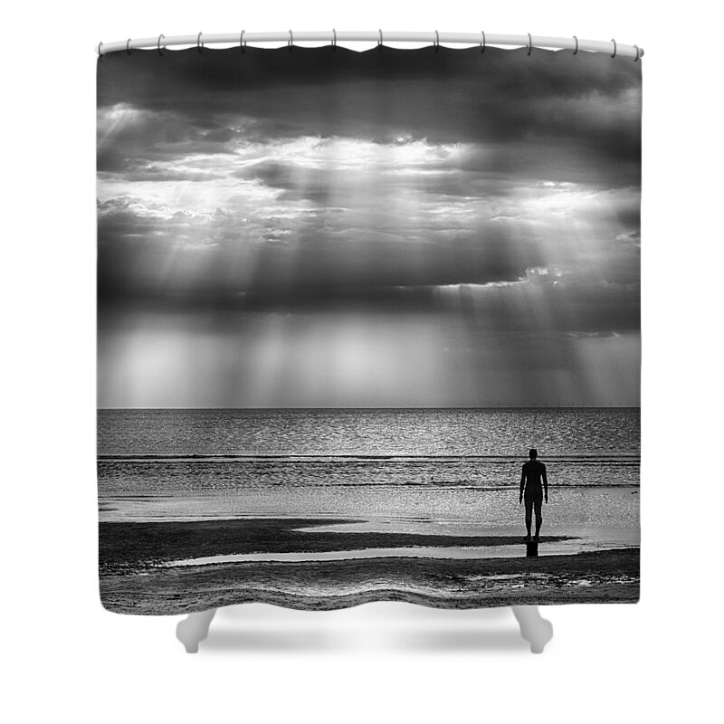 Another Place Shower Curtain featuring the photograph Sun Through the Clouds BW 11x14 by Leah Palmer