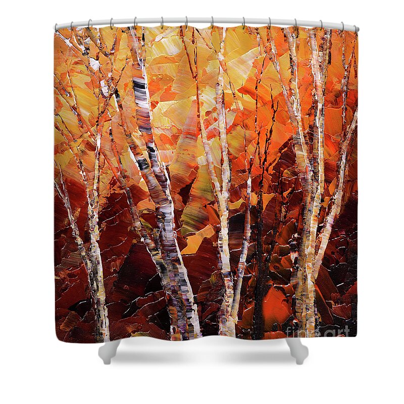 Forest Shower Curtain featuring the painting Sunburnt Solstice by Tatiana Iliina