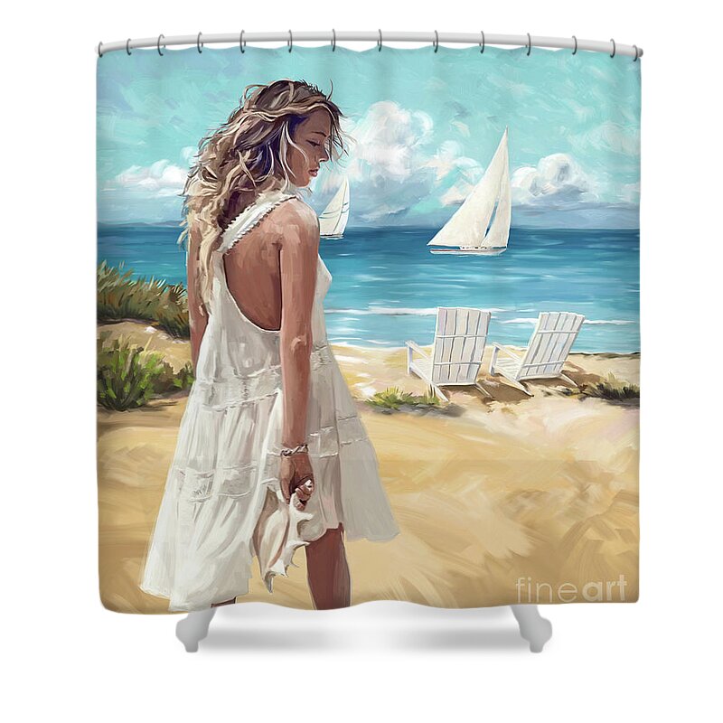 Sunday Afternoon At The Beach Shower Curtain featuring the painting Sunday afternoon at the beach by Tim Gilliland