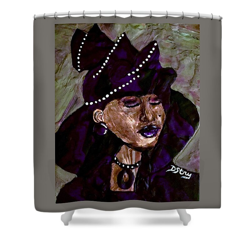 Portrait Shower Curtain featuring the mixed media Sunday Best by Deborah Stanley