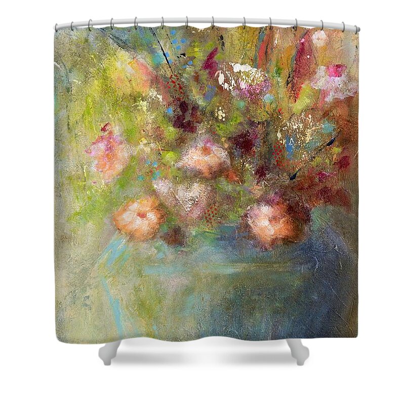 Abstract Art Shower Curtain featuring the painting Sunday Morning by Frances Marino