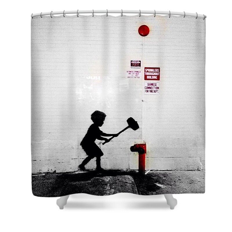 Banksy Shower Curtain featuring the photograph Sunday's #banksy #betteroutthanin by Allan Piper