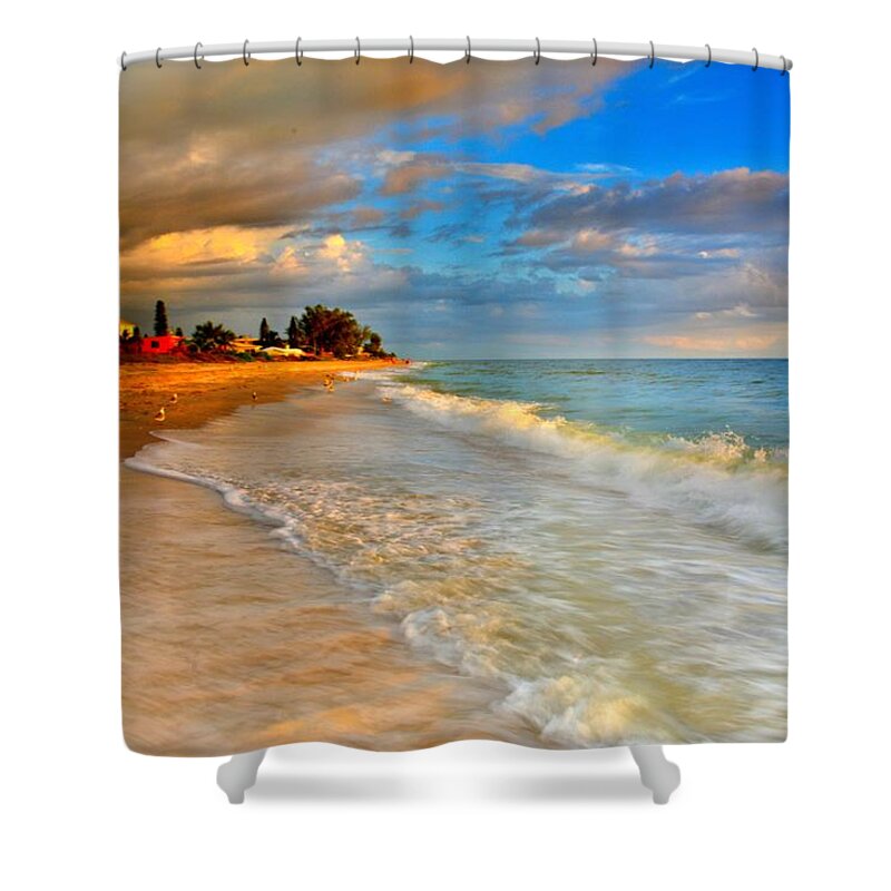 Beach Shower Curtain featuring the photograph Sundown by Alison Belsan Horton