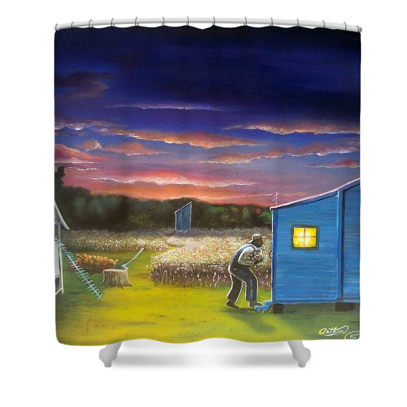 Southern Shower Curtain featuring the painting Sundown by Arthur Covington
