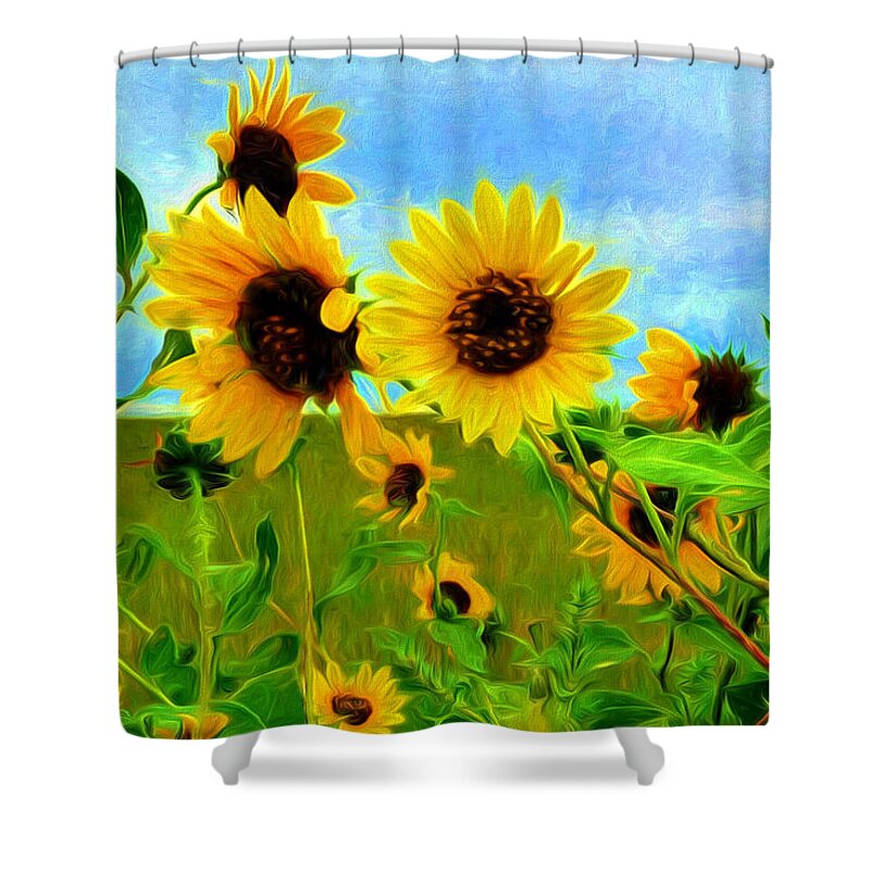 Best Shower Curtain featuring the painting Sunflower Along the Road by Mitchell R Grosky