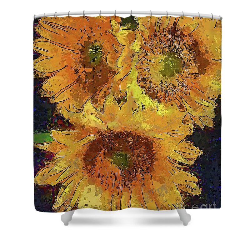 Digital Art Shower Curtain featuring the digital art Sunflower Bouquet by Dragica Micki Fortuna