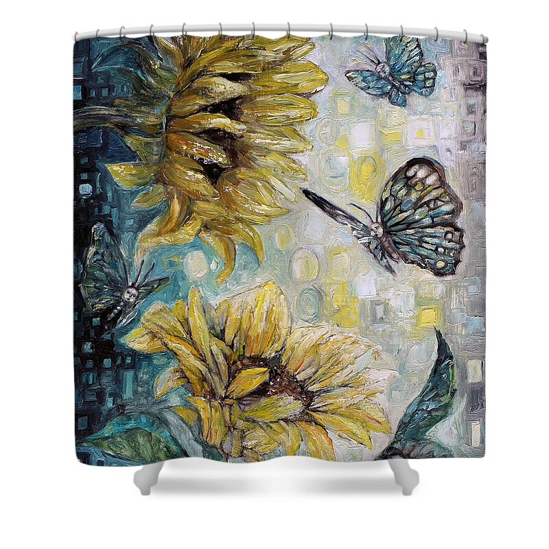 Sun. Sunflower Shower Curtain featuring the painting Sunflower by Manami Lingerfelt