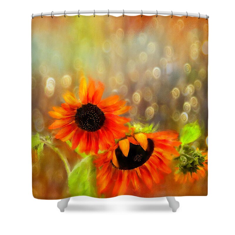 Floral Shower Curtain featuring the digital art Sunflower Rain by Sand And Chi