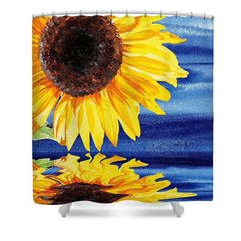 Sunflowers Shower Curtain featuring the painting Sunflower Reflection by Irina Sztukowski by Irina Sztukowski