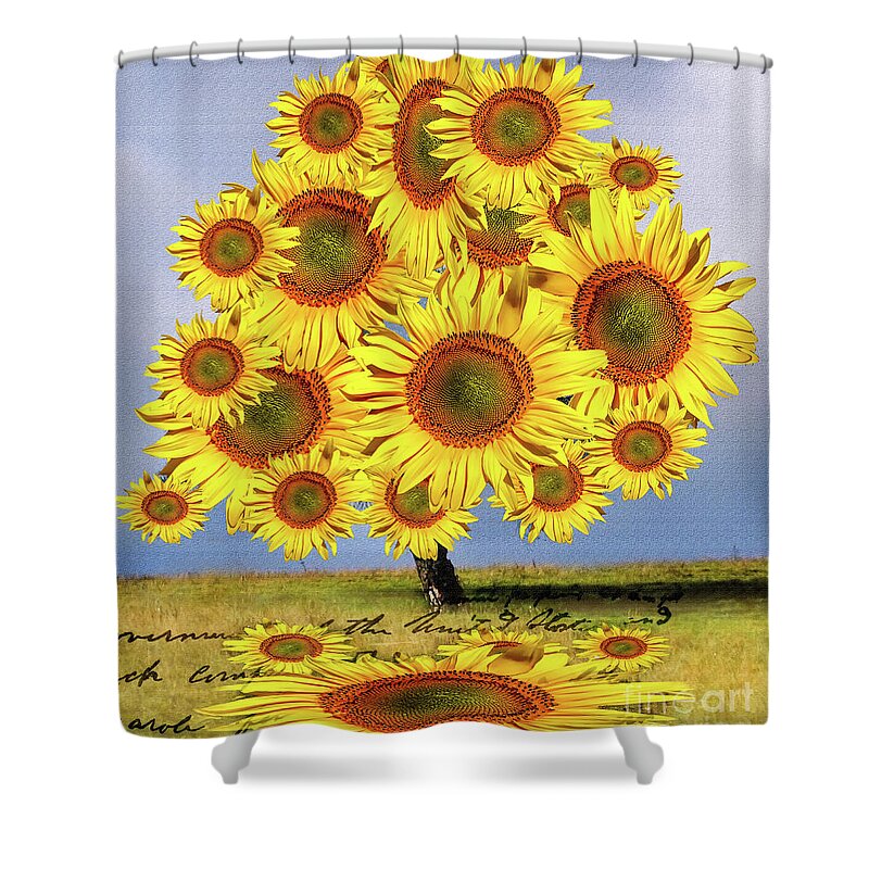 Sunflower Shower Curtain featuring the digital art Sunflower Tree by Daliana Pacuraru