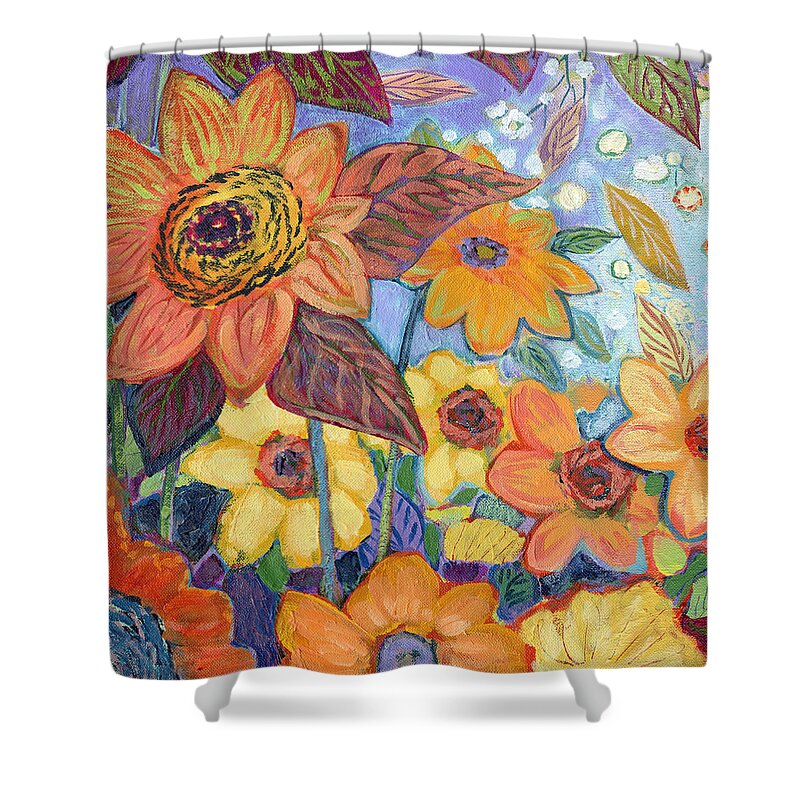 Sunflower Shower Curtain featuring the painting Sunflower Tropics Part 1 by Jennifer Lommers