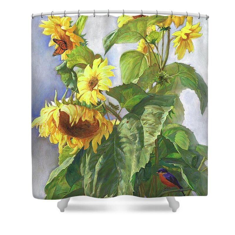 Sunflower Shower Curtain featuring the painting Sunflowers After the Rain by Svitozar Nenyuk