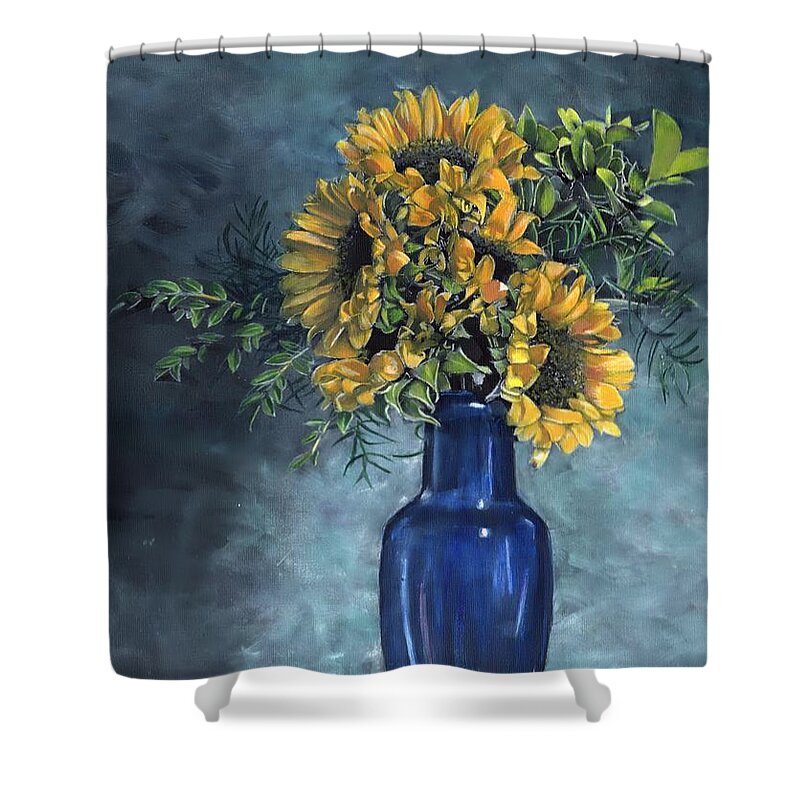 Sunflower Shower Curtain featuring the painting Sunflowers by John Neeve