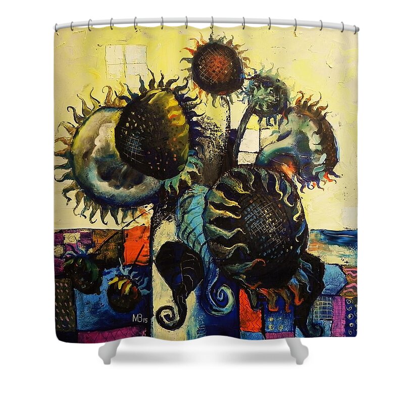  Shower Curtain featuring the painting Sunflowers by Mikhail Zarovny