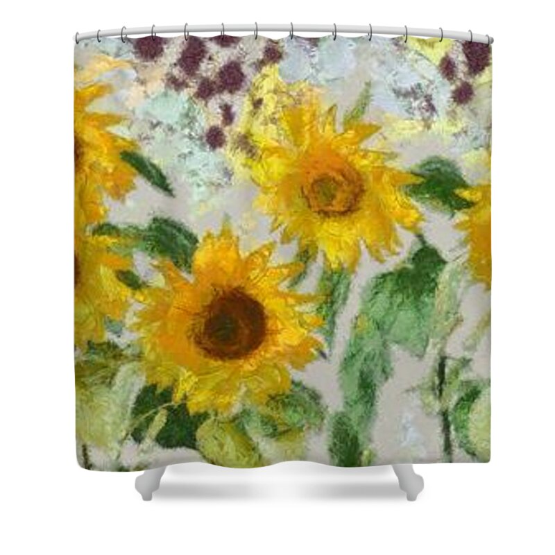 Sunflowers Shower Curtain featuring the painting Sunflowers Wide by Edward Fielding