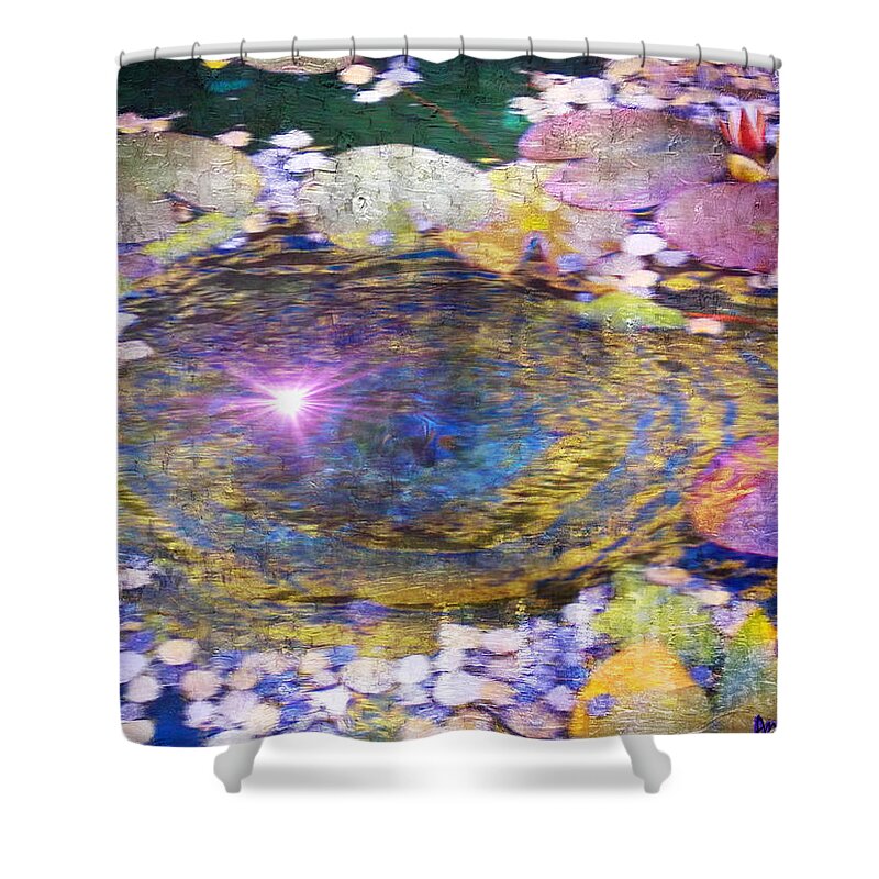 Pond Shower Curtain featuring the painting Sunglint on Autumn Lily Pond II by Anastasia Savage Ealy