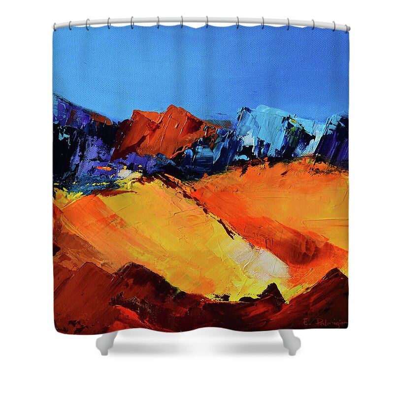 Sunlight In The Valley Shower Curtain featuring the painting Sunlight in the Valley by Elise Palmigiani