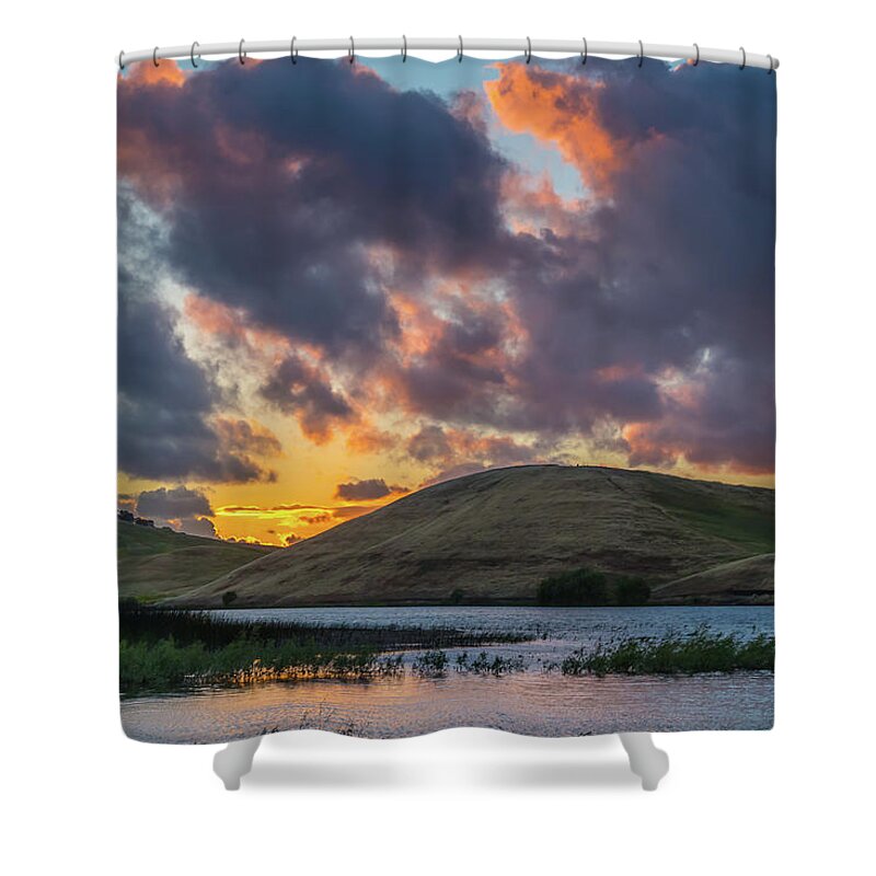 Landscape Shower Curtain featuring the photograph Sunlit Clouds at Sunset by Marc Crumpler