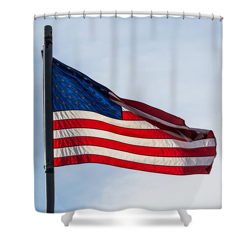 Sunlit Shower Curtain featuring the photograph Sunlit Flag by Holden The Moment