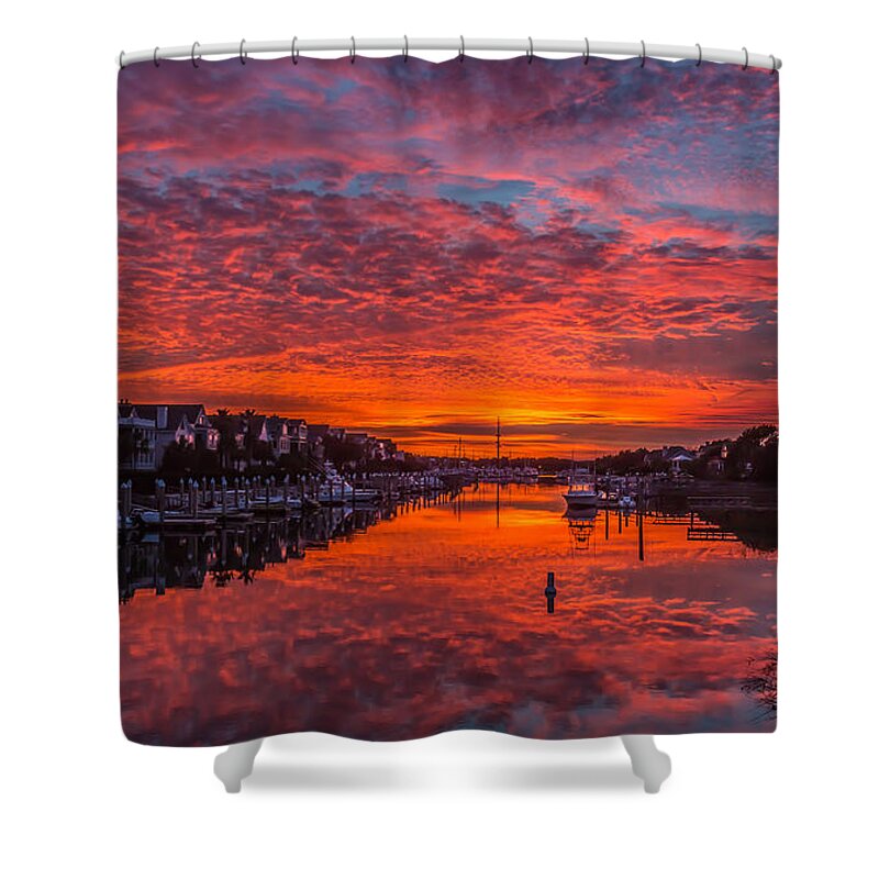 Wild Dunes Shower Curtain featuring the photograph Sunlit Sky over Morgan Creek - Wild Dunes on the Isle of Palms by Donnie Whitaker
