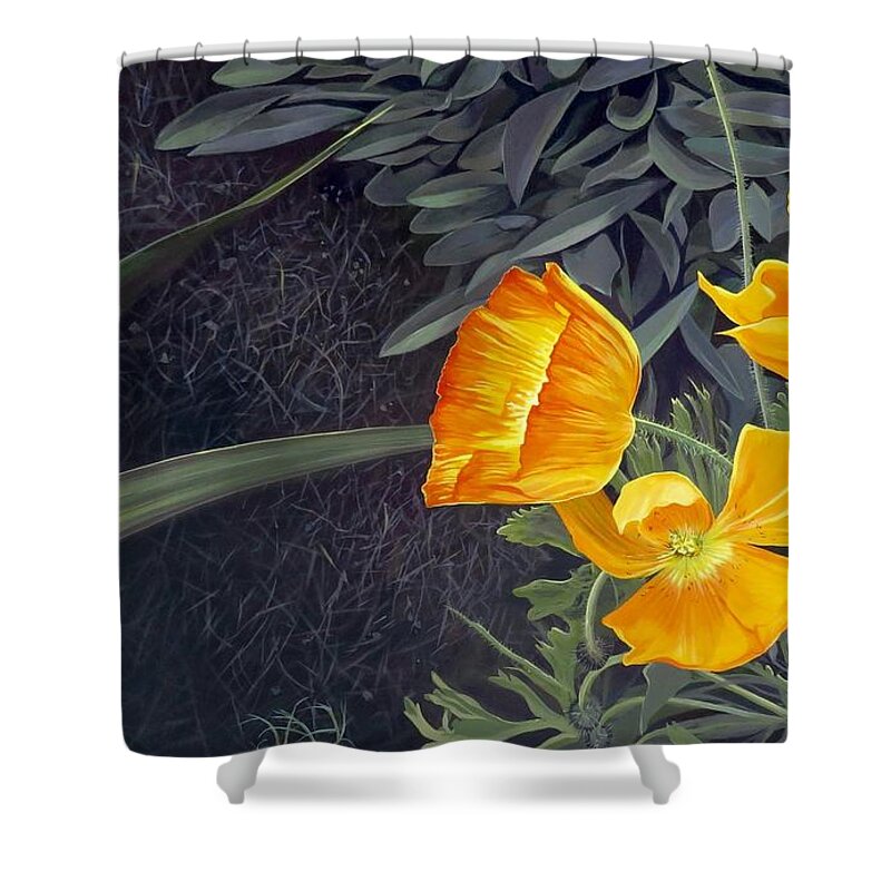 Orange Shower Curtain featuring the painting Sunny Mystery by Hunter Jay