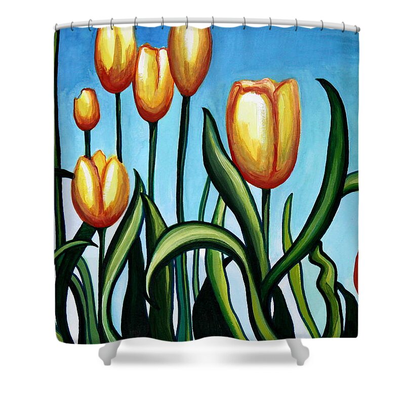 Tulip Shower Curtain featuring the painting Sunny Yellow Tulips by Elizabeth Robinette Tyndall
