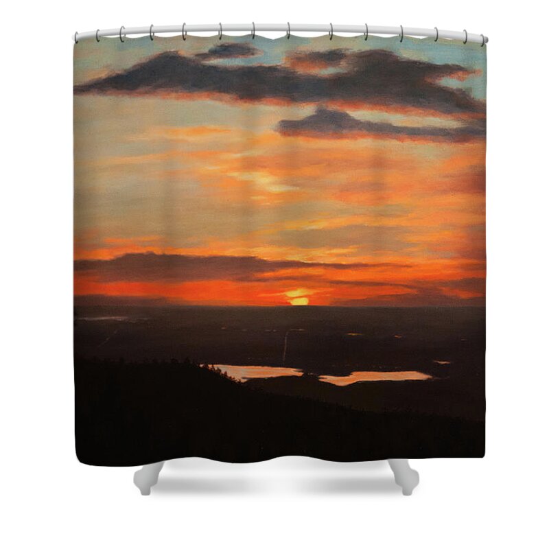 Rockies Shower Curtain featuring the painting Sunrise Above Boulder by William Frew