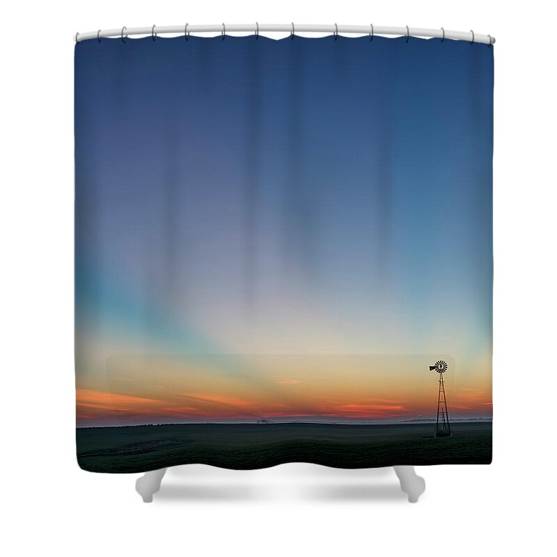 Kansas Shower Curtain featuring the photograph Sunrise and Windmill 01 by Rob Graham