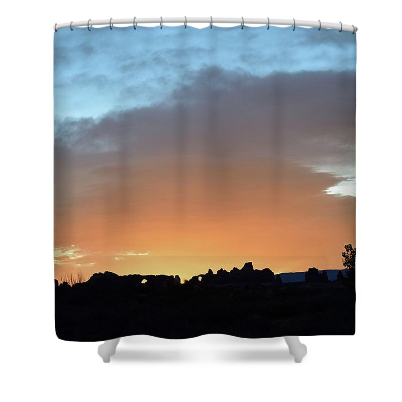 Sunrise At Arches National Park Shower Curtain featuring the photograph Sunrise at Arches National Park No. 19-1 by Sandy Taylor