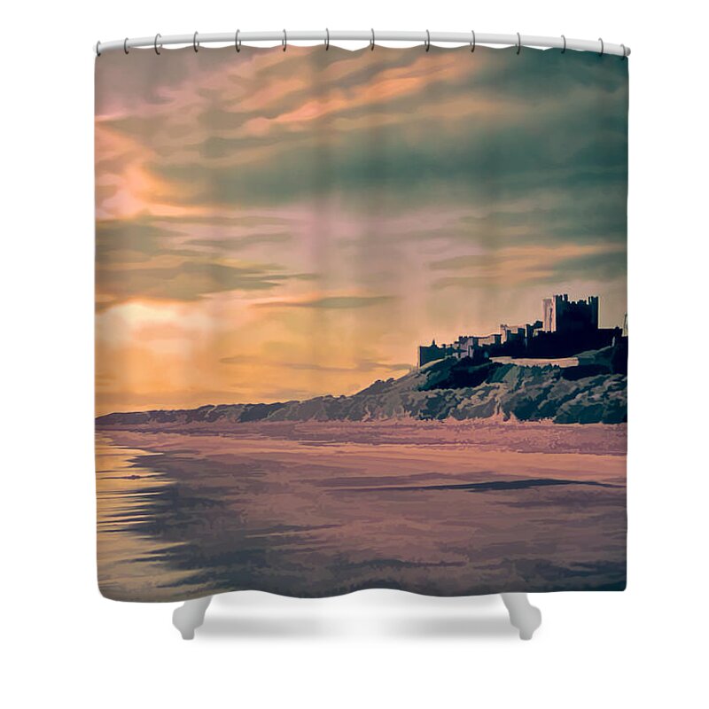 Bamburgh Castle Shower Curtain featuring the photograph Sunrise at Bamburgh Castle by Brian Tarr