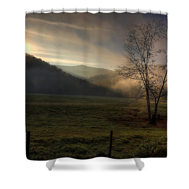 Boxley Valley Shower Curtain featuring the photograph Sunrise at Big Hollow by Michael Dougherty
