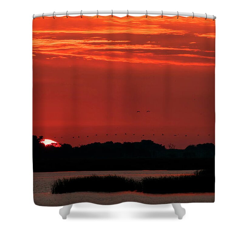 Kansas Shower Curtain featuring the photograph Sunrise at Cheyenne Bottoms 04 by Rob Graham