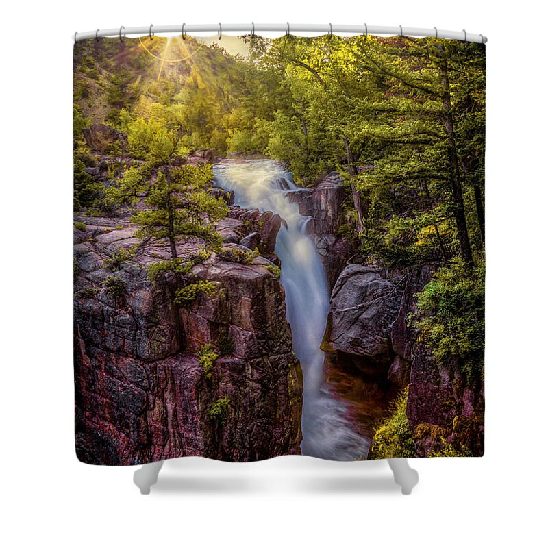 Flowing Shower Curtain featuring the photograph Sunrise at Shell Falls by Rikk Flohr