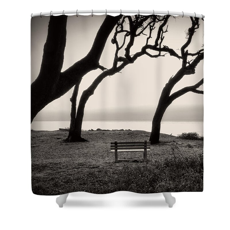 Bench Shower Curtain featuring the photograph Sunrise At The Bench in Black and White by Greg and Chrystal Mimbs