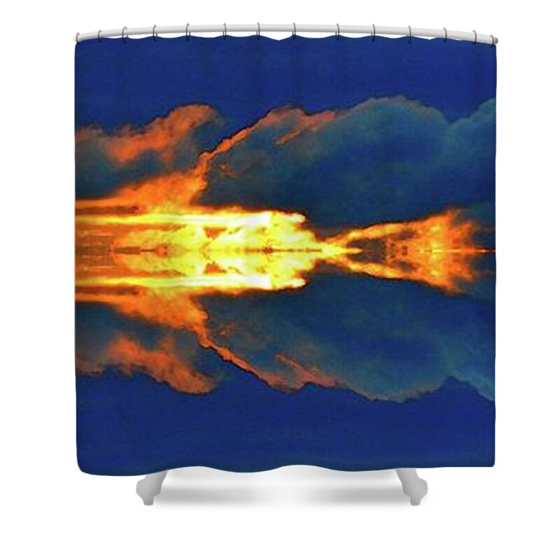 Abstract Shower Curtain featuring the digital art Sunrise Clouds Four by Lyle Crump