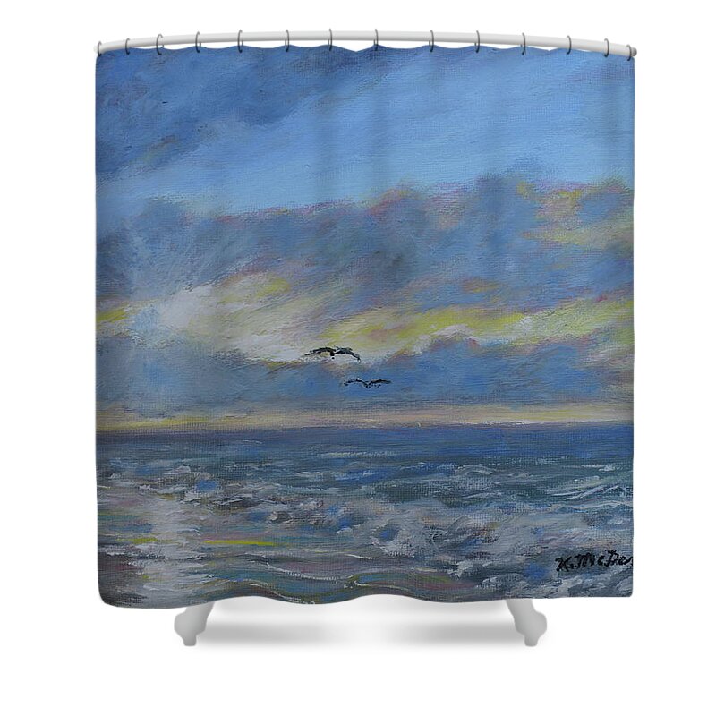Seascape Shower Curtain featuring the painting Sunrise Glow by Kathleen McDermott