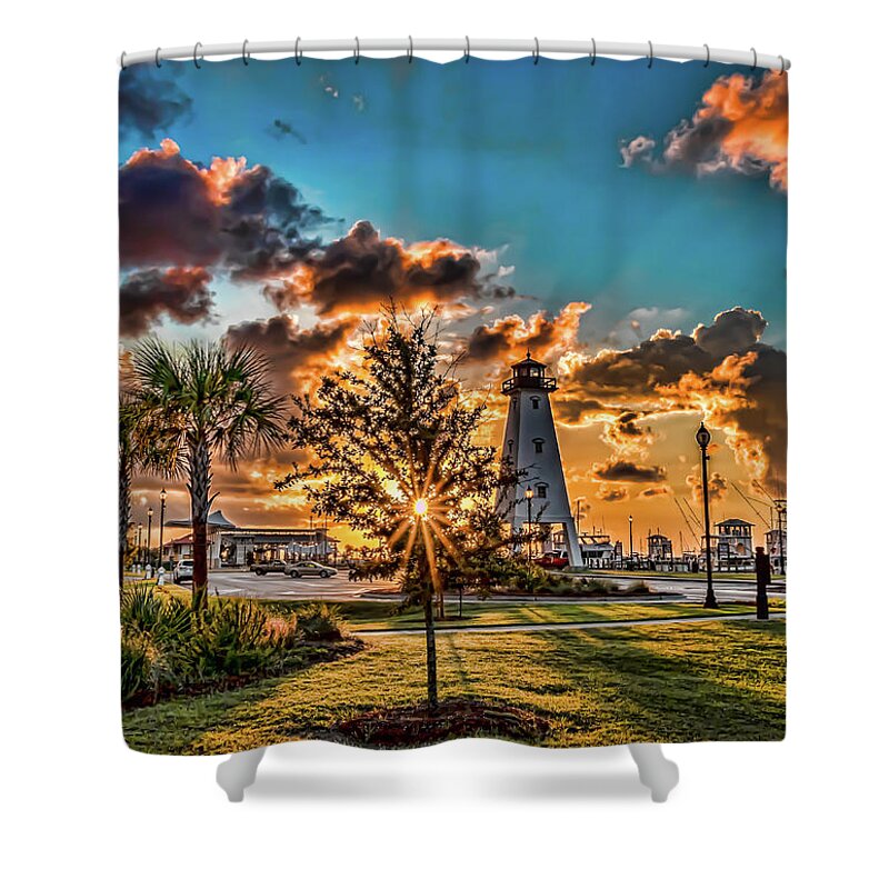 Lighthouse Shower Curtain featuring the photograph Sunrise Gulfport Lighthouse by JASawyer Imaging