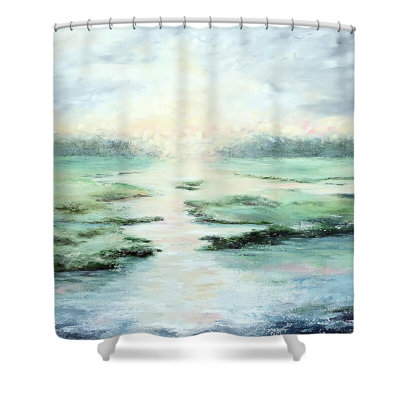 Lake Shower Curtain featuring the painting Low Country Gold by Katrina Nixon