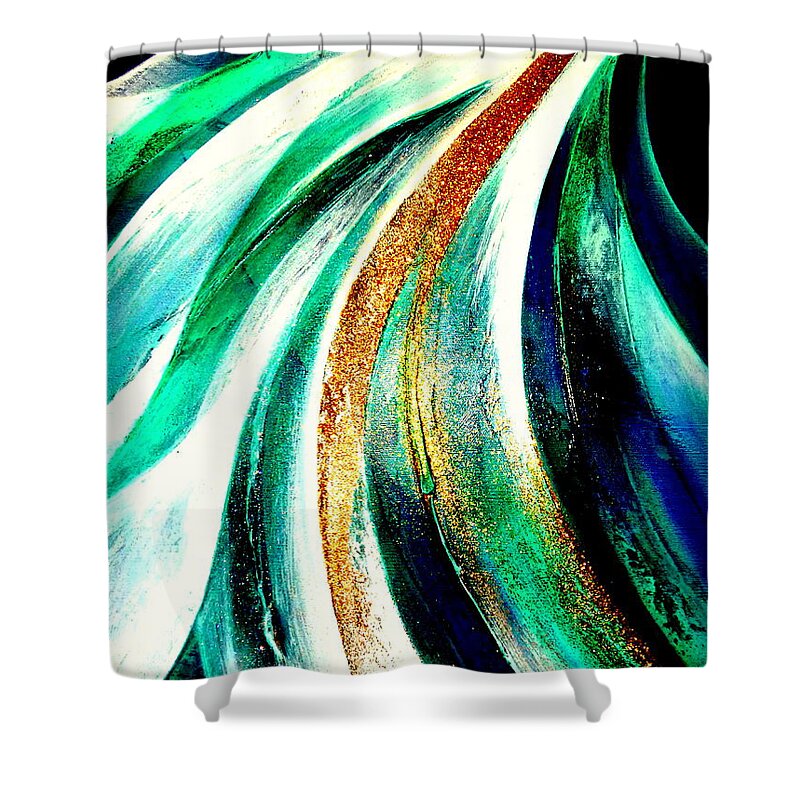 Waterfall.water.light.energy.spiritual.crystal.abstract. Shower Curtain featuring the painting Sunrise in water fall by Kumiko Mayer