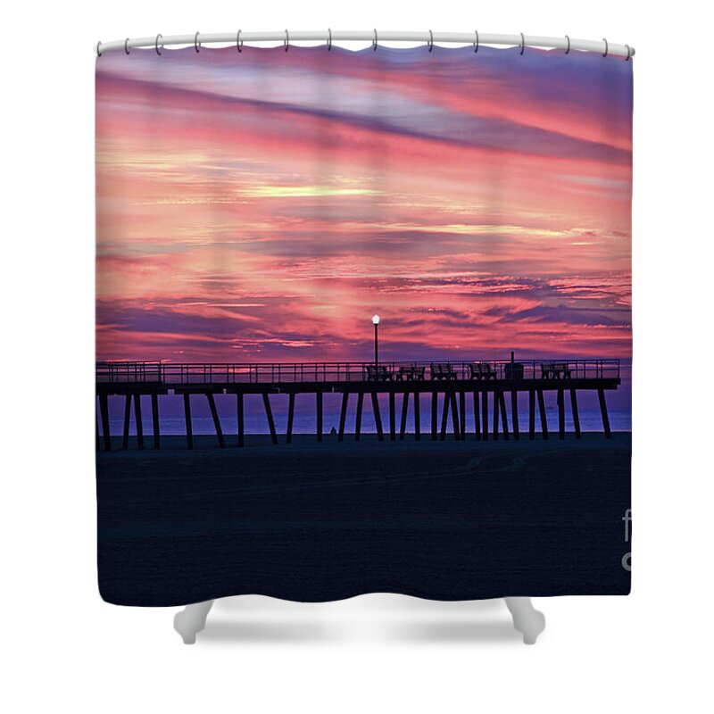Sunrise Shower Curtain featuring the photograph Sunrise in Wildwood Crest, New Jersey by John Van Decker