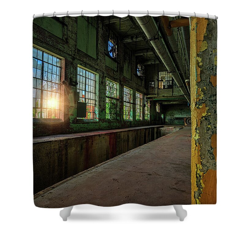 Lindale Mill Shower Curtain featuring the photograph Abandoned Sunset by Doug Sturgess