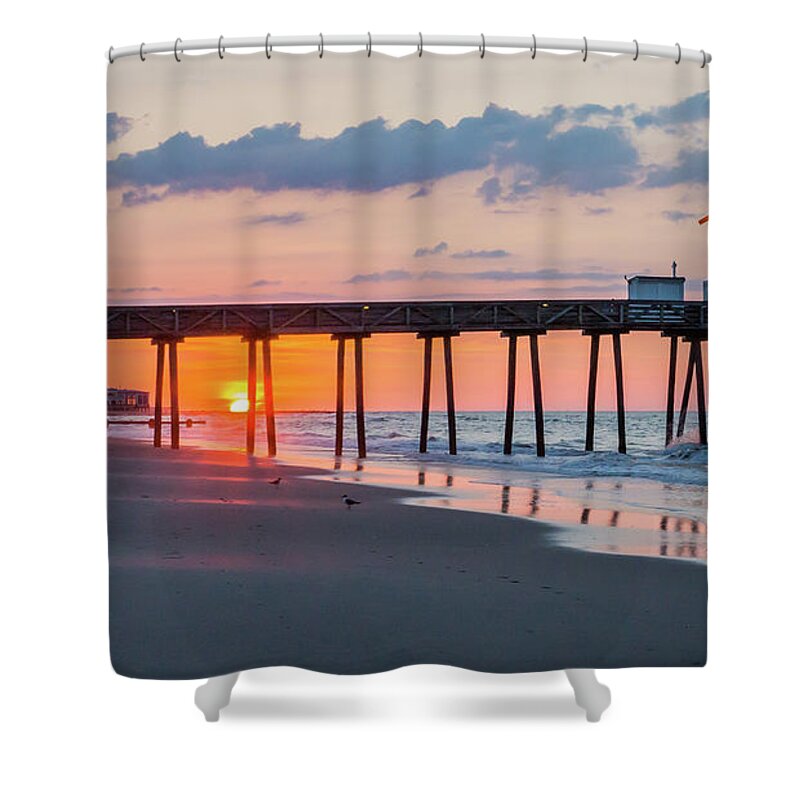 Ocean City New Jersey Shower Curtain featuring the photograph Sunrise Ocean City Fishing Pier by Photographic Arts And Design Studio