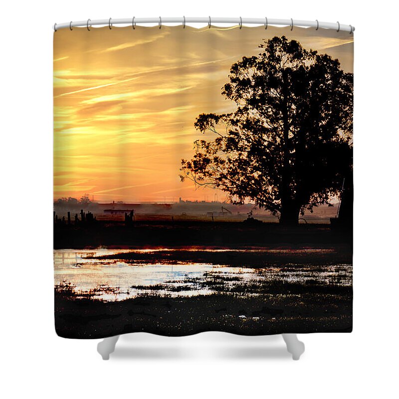 Rio Vista Shower Curtain featuring the photograph Sunrise old windmill by Bruce Bottomley