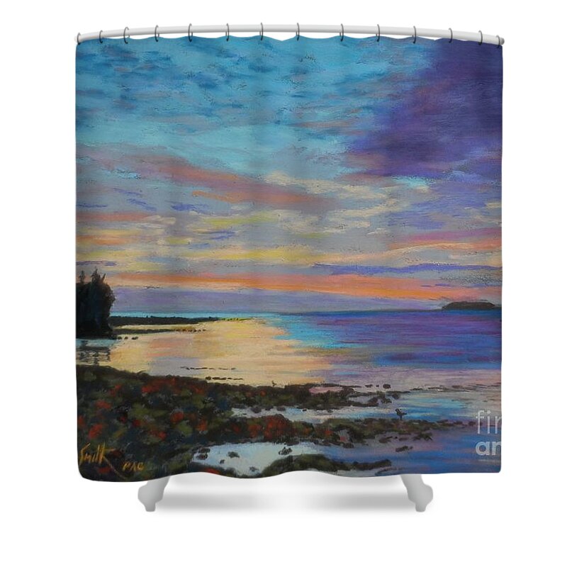 Pastel Shower Curtain featuring the pastel Sunrise on Tancook Island by Rae Smith PAC