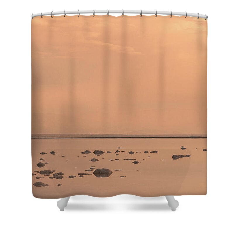 Sun Shower Curtain featuring the photograph Sunrise on the Dead Sea-2 by Sergey Simanovsky